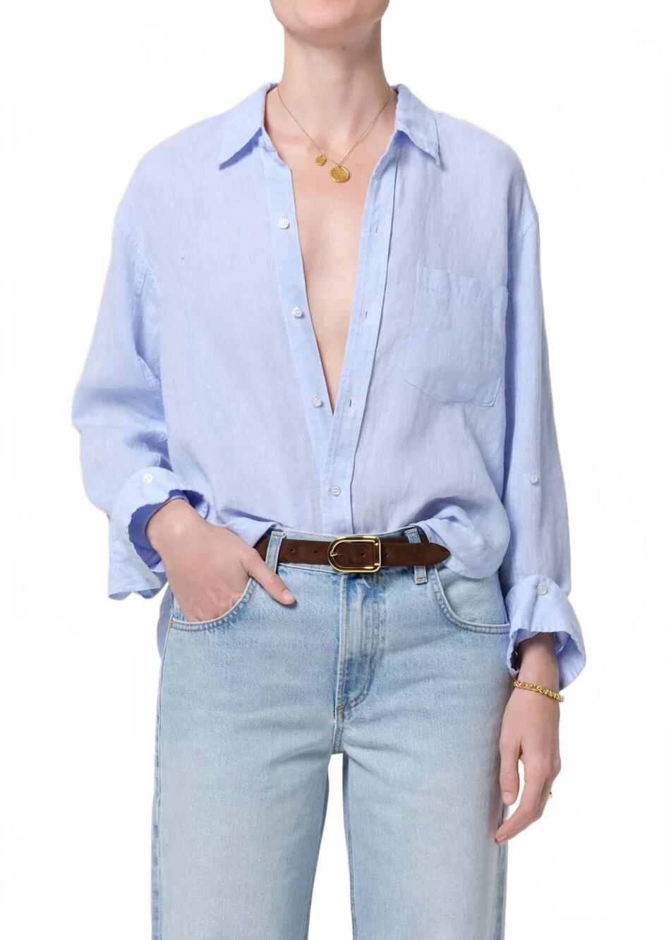 NEW CITIZENS OF HUMANITY kayla shrunken linen shirt in glint